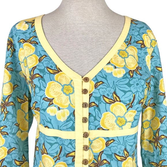 Liz & Co NWOT  Yellow Teal Floral Long Tunic XL - Picture 3 of 5